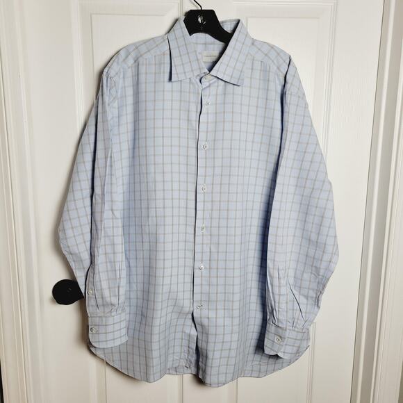 Ermenegildo Zegna Other - Ermenegildo Zegna Shirt Mens 17.5 44 Blue Check Plaid Regular Fit Office Career